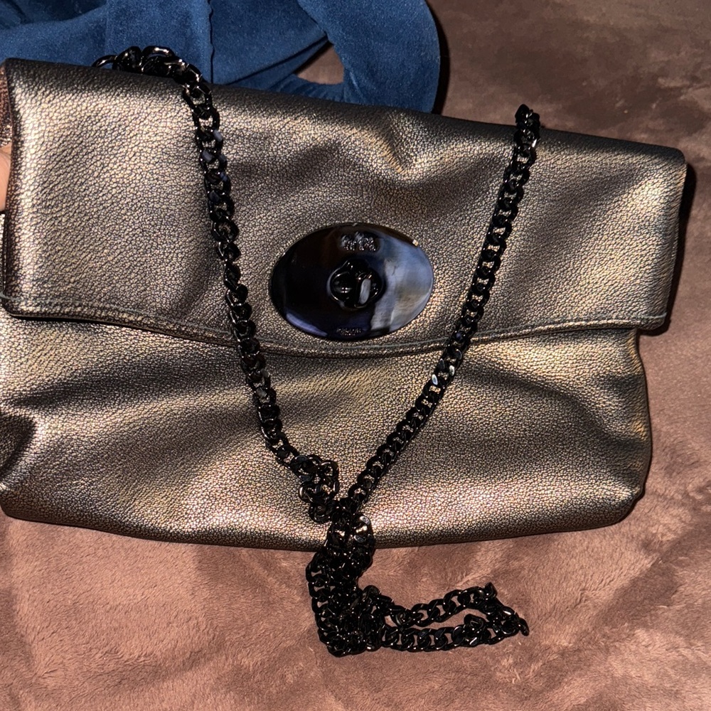 Coach Metallic Gold Clutch with Black Chain
